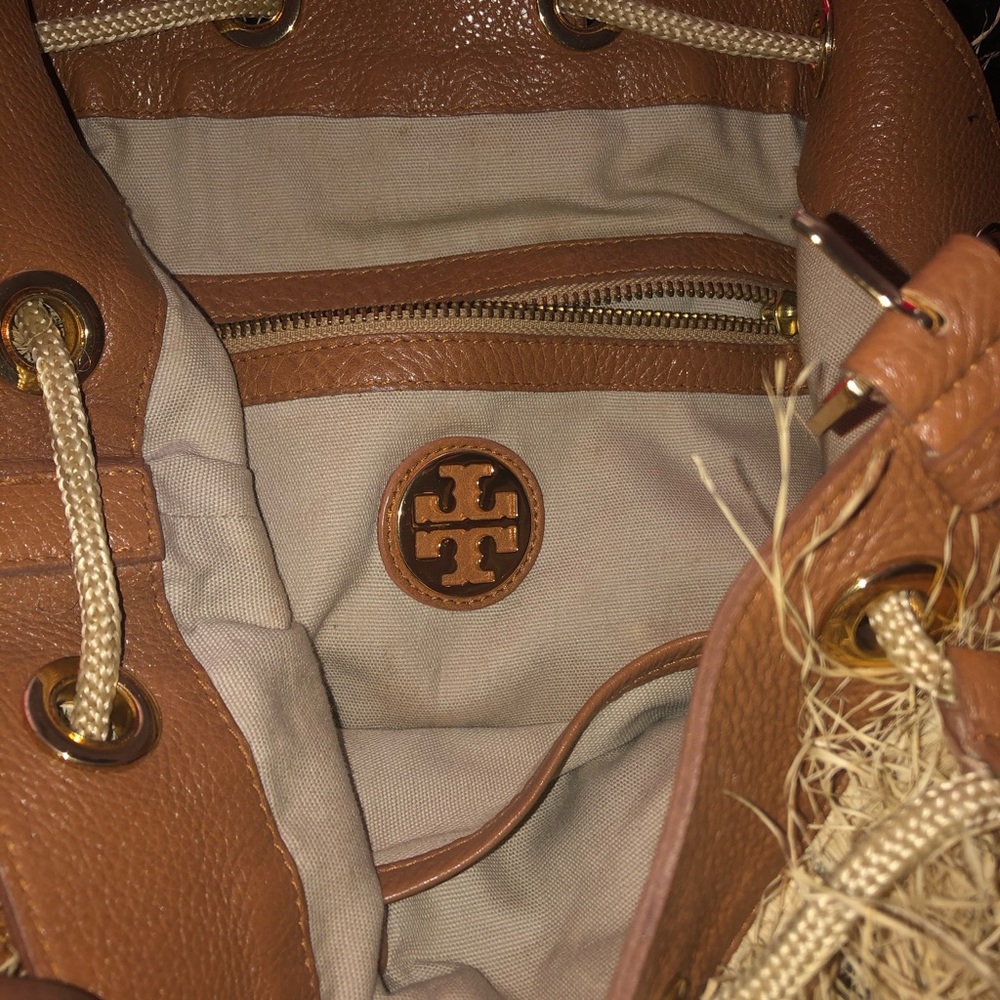 Tory Burch Leather Trimmed Straw Purse/Backpack